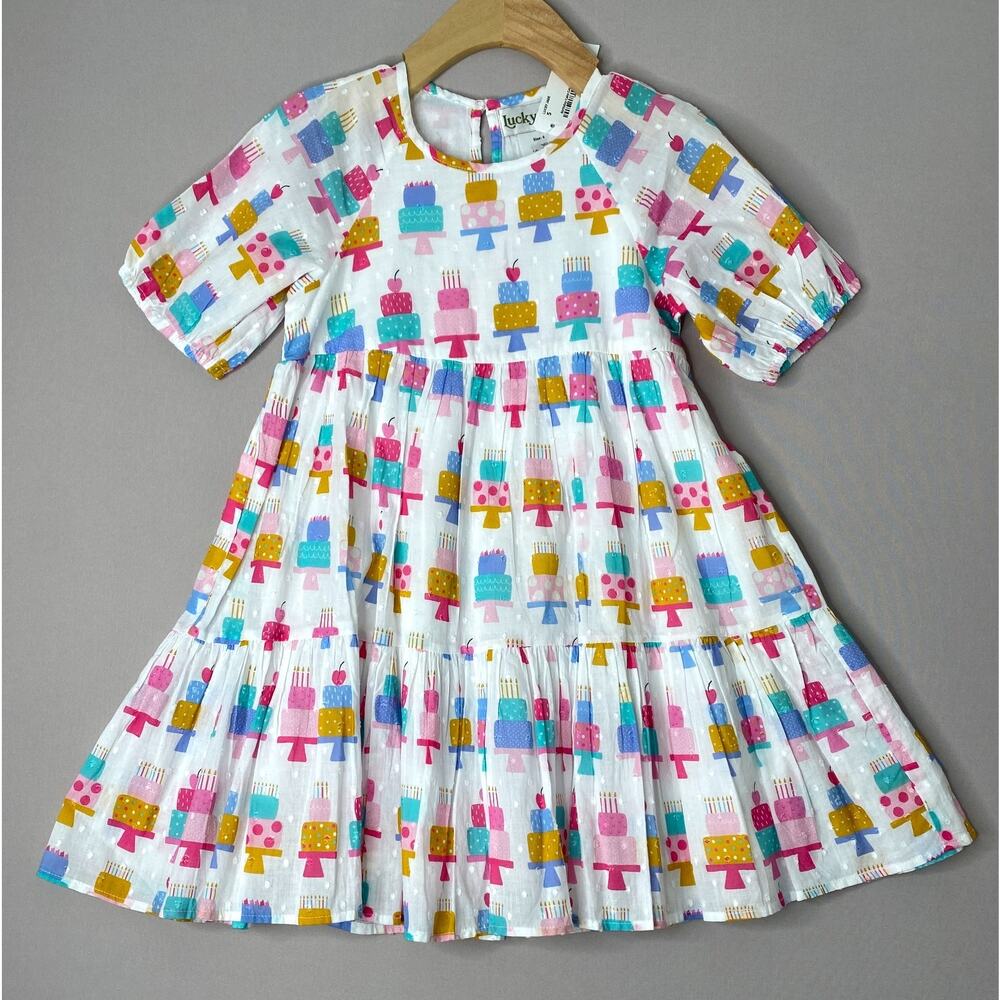 NWT Lucky Jade Birthday Cakes White Swiss Dot Dress Girls 5 Yrs